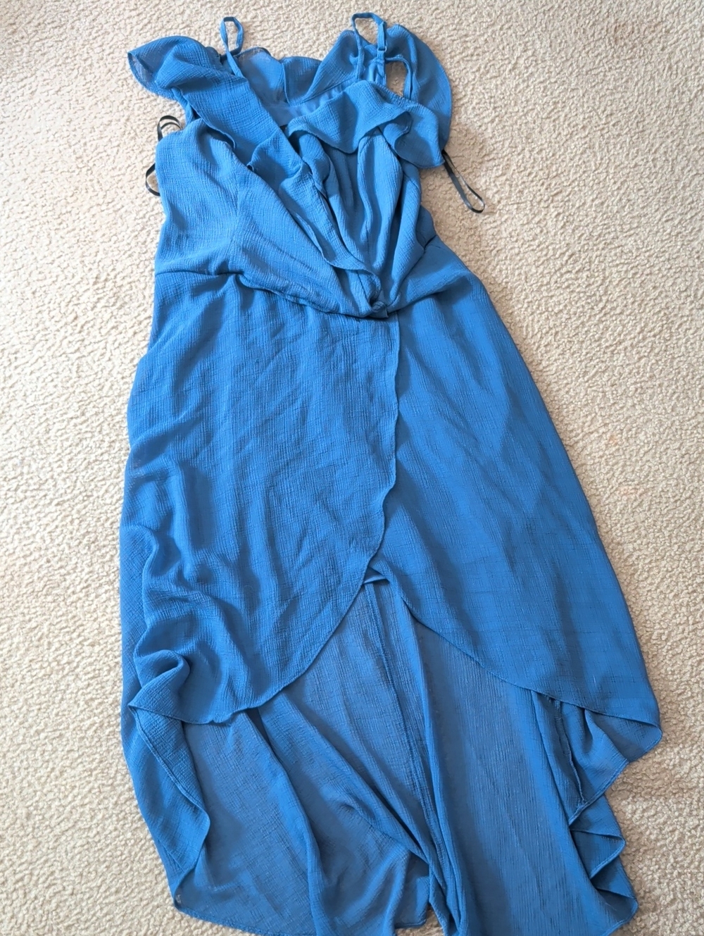 by & by Blue Ruffle High-Low Wrap Dress